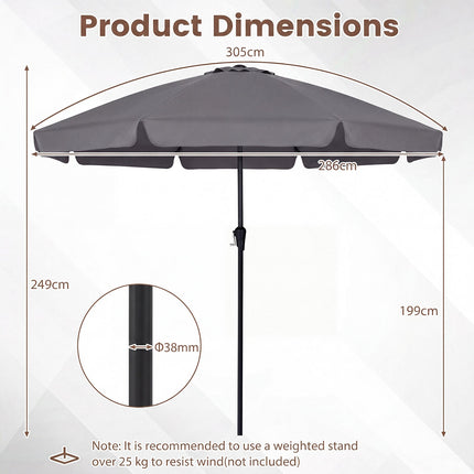 Garden Parasol, 286 cm, Grey, Crank & Tiltable Sunshade