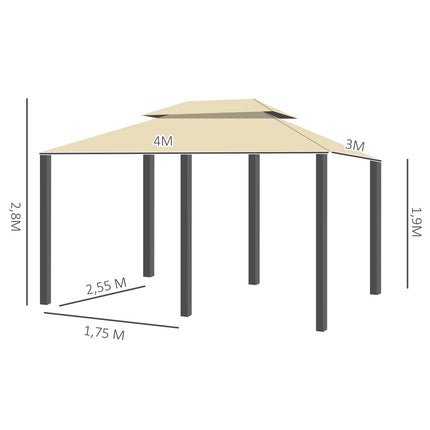 Garden pavilion Double roof 3x4m Beige for outdoor events