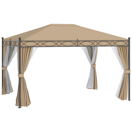 Garden pavilion tent with side walls & mosquito net, beige