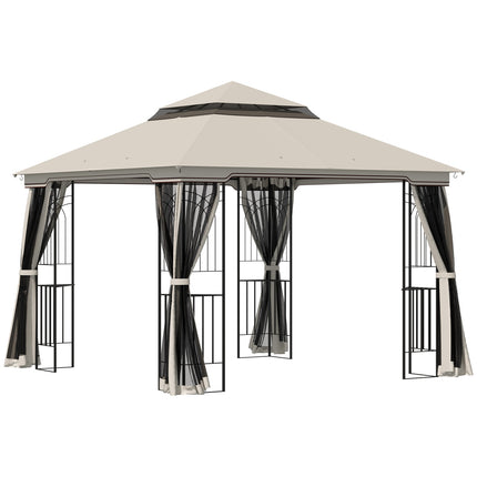 Beige metal & polyester garden pavilion tent, 3x3m with sides