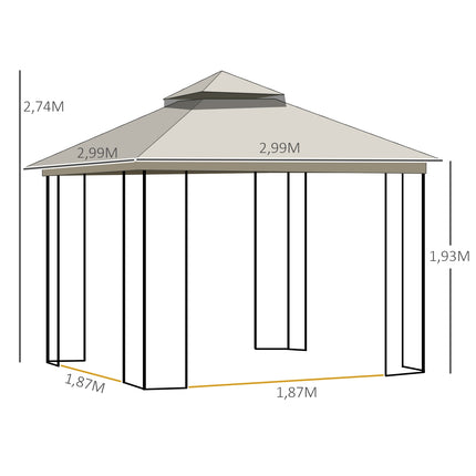 Beige metal & polyester garden pavilion tent, 3x3m with sides