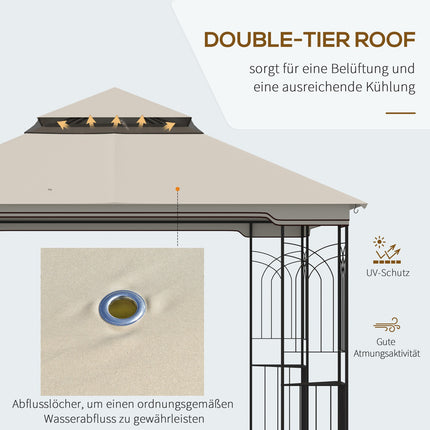 Beige metal & polyester garden pavilion tent, 3x3m with sides