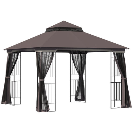 Garden pavilion tent with double roof, metal & polyester, 3m