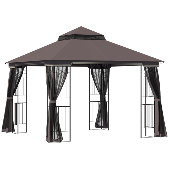 Garden pavilion tent with double roof, metal & polyester, 3m
