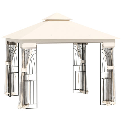 Cream White Garden Pavilion Tent With Double Roof, Walls