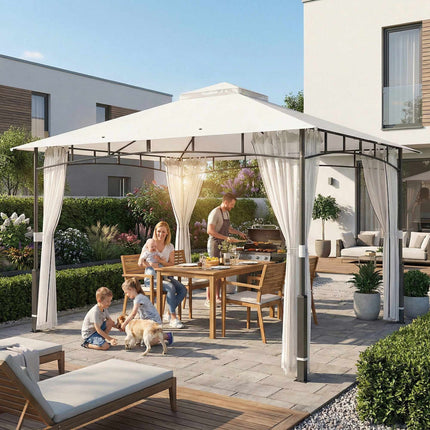 Garden Pavilion with Double Roof and Mosquito Net, 8-Person Capacity