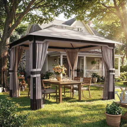 Garden Pavilion with Dual-Layer Roof and Curtains