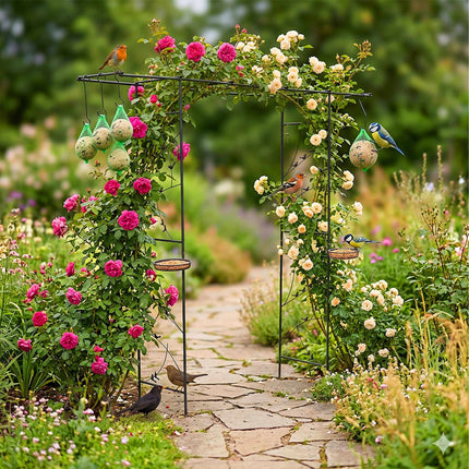 Garden Rose Arch Trellis – Birdbath and Feeder Stations