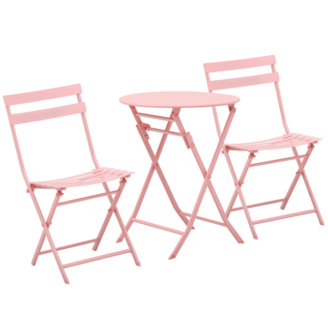 Balcony Bistro Set - folding table and 2 chairs, pink