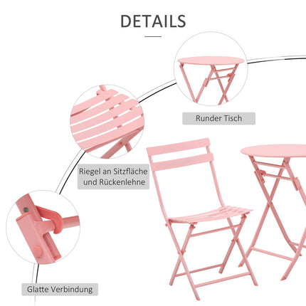 Balcony Bistro Set - folding table and 2 chairs, pink