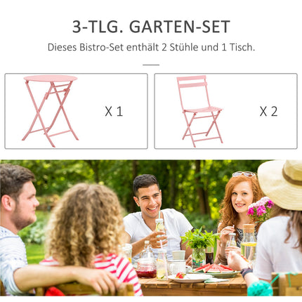 Balcony Bistro Set - folding table and 2 chairs, pink