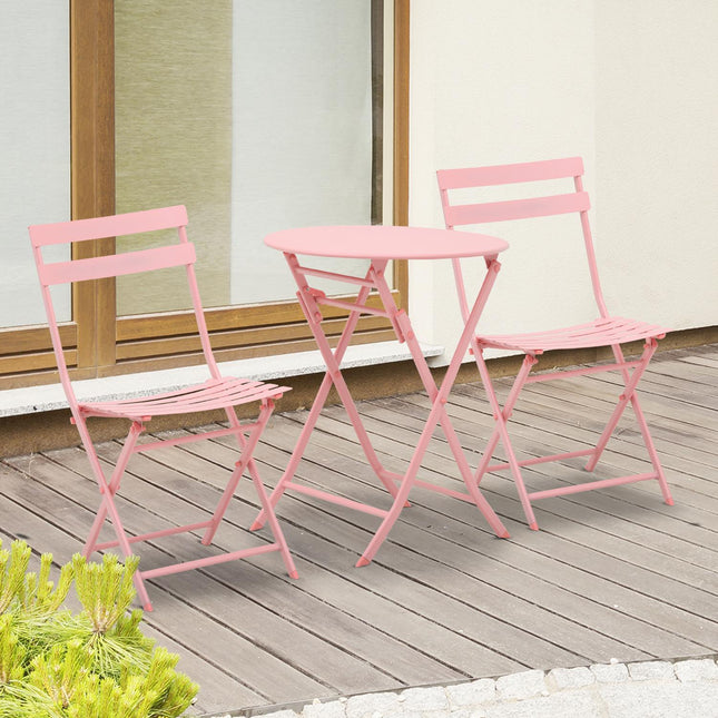 Balcony Bistro Set - folding table and 2 chairs, pink