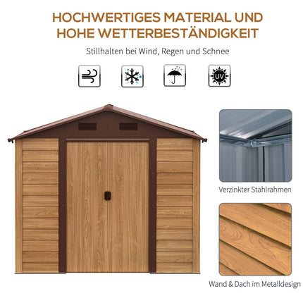 Steel garden shed with windows, weatherproof sliding doors