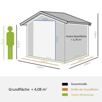 Steel garden shed with windows, weatherproof sliding doors