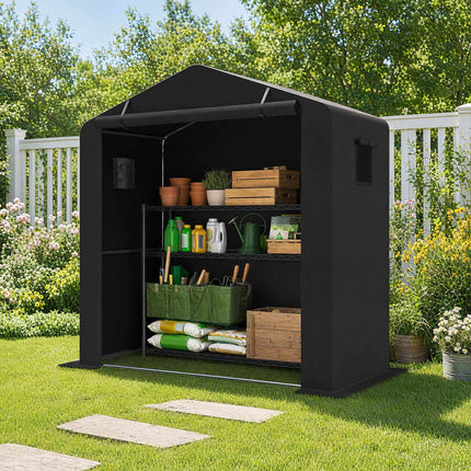 Garden Shed with Zipper Door, Galvanized Frame, 190x95x194 cm