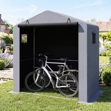Garden Shed with Zippered Door, Galvanized Frame, Silver