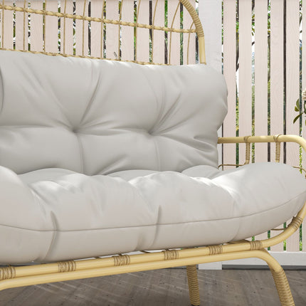 2-seater rattan garden sofa, padded cushions, light grey