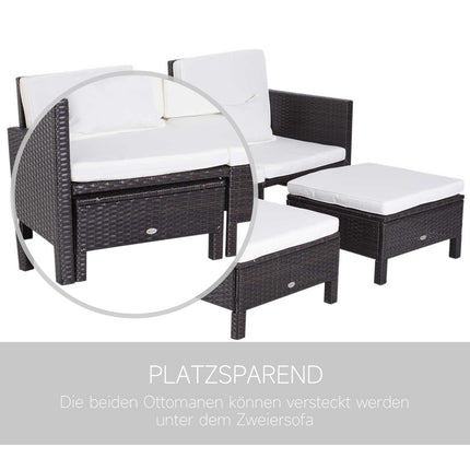 Brown polyrattan garden sofa set with cushions