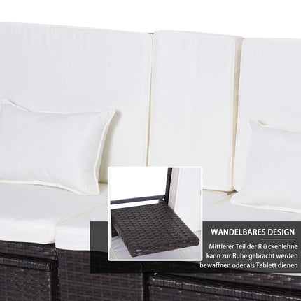 Brown polyrattan garden sofa set with cushions