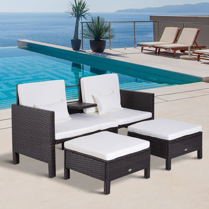 Brown polyrattan garden sofa set with cushions