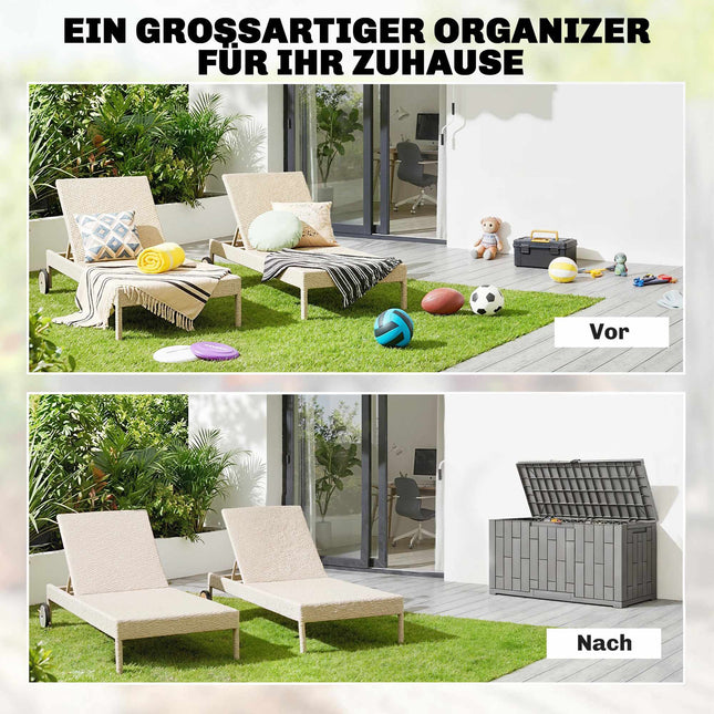 Garden Storage Box, 227L, Waterproof, Lockable, Gray