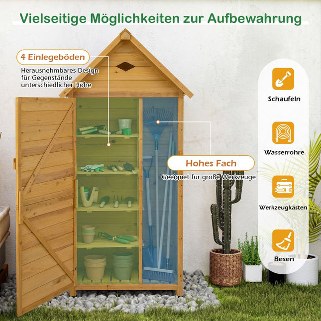 Garden Storage Cabinet, Fir Wood, Lockable Door, 4 Shelves