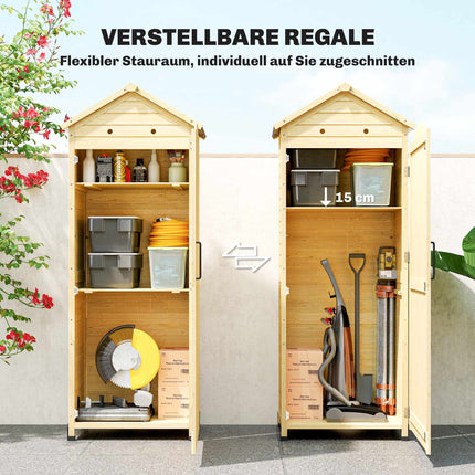 Garden Storage Shed, Tall Wooden Cabinet with Adjustable Shelves