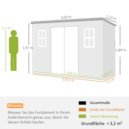 Garden Storage Shed with Windows, Lockable Doors, 3.2m²