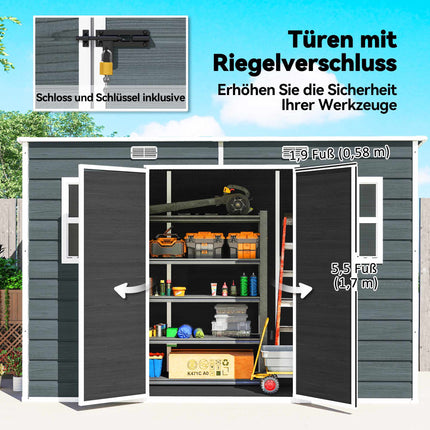 Garden Storage Shed with Windows, Lockable Doors, 3.2m²