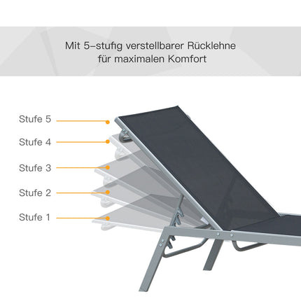 Outdoor sun lounger in metal, adjustable backrest in 5 positions