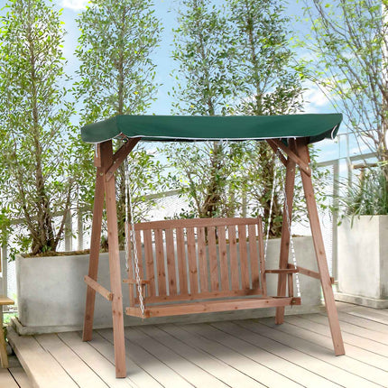Garden swing in solid wood for 2, green, with roof cover
