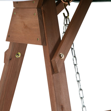 Garden swing in solid wood for 2, green, with roof cover