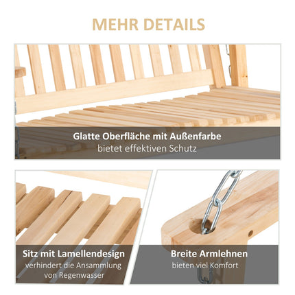 Garden swing bench for 2 - solid wood, natural finish