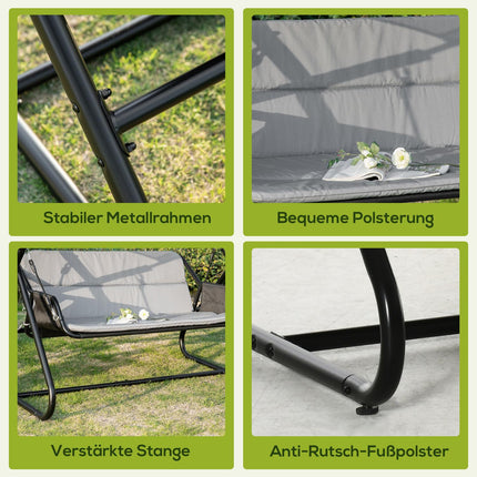 Outdoor Garden Swing Bench for 2 with Cushion - Black