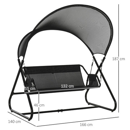 Outdoor Garden Swing Bench for 2 with Cushion - Black