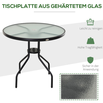 Black bistro table - Tempered glass top, 80 cm diameter