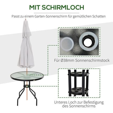 Black bistro table - Tempered glass top, 80 cm diameter