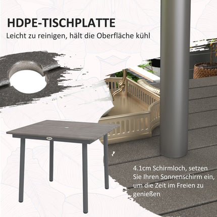Patio dining table for 4, HDPE ribbed, dark grey, 90x90x75 cm