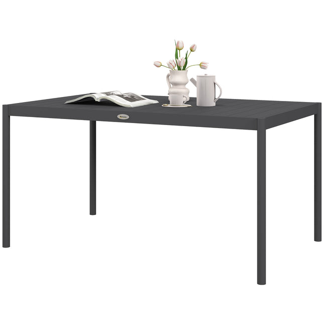 Aluminum patio dining table for 6, dark grey, 145x90x74 cm