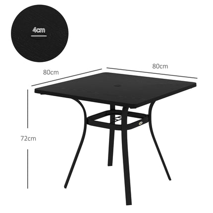 Square Garden Dining Table, Steel, 4-Seater, Black, 80x80 cm