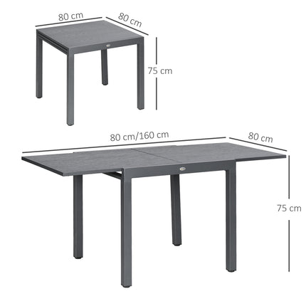 Extendable patio table, wooden look, 6 chairs, steel