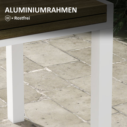 Extendable patio dining table, wood look, fits 6, white