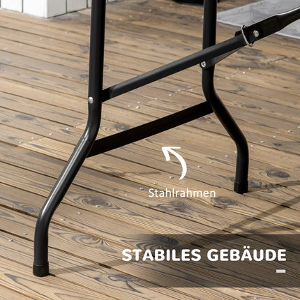 Folding patio dining table for 6, wood look, dark grey