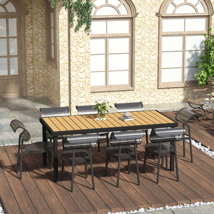 Aluminum garden dining table for 8, easy-care finish