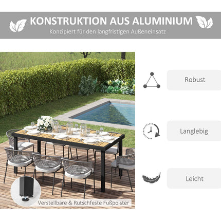 Aluminum garden dining table for 8, easy-care finish