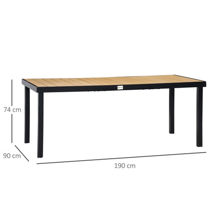 Aluminum garden dining table for 8, easy-care finish