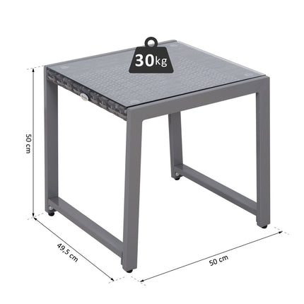 Garden side table, tempered glass, poly rattan & aluminium