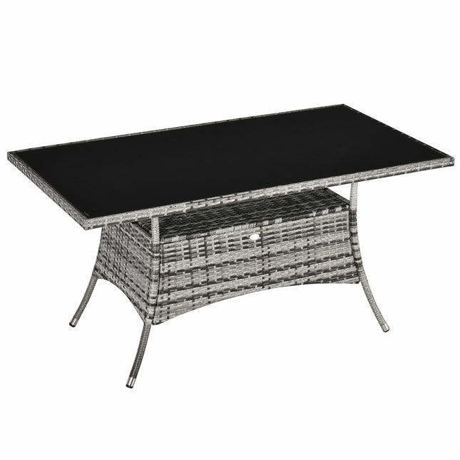 Outdoor dining table, Glass top, Polyrattan, 150x85x74 cm