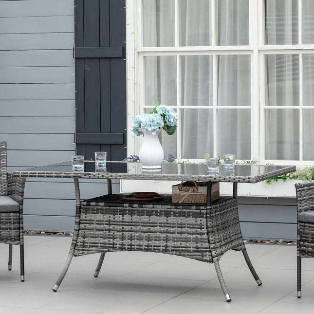 Outdoor dining table, Glass top, Polyrattan, 150x85x74 cm