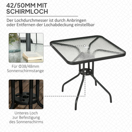 Square metal garden table, 76x76 cm, weatherproof, black